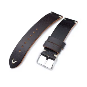 20mm, 21mm, 22mm MiLTAT Dark Brown Genuine Calf Leather Watch Strap, Beige Stitching, Polished Buckle
