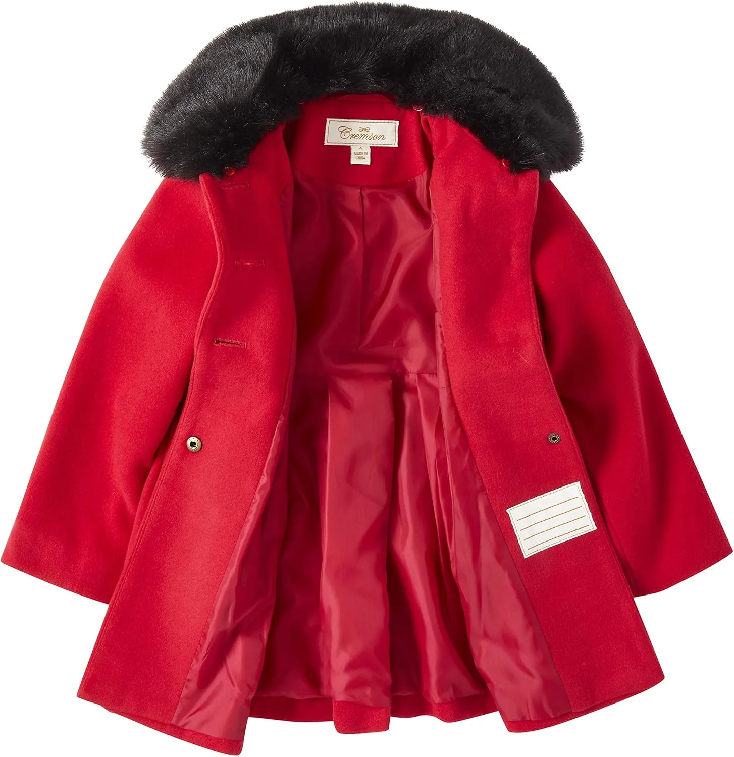 Cremson Girl Wool Look Winter Princess Bow Dress Pea Coat Jacket Faux Fur Collar