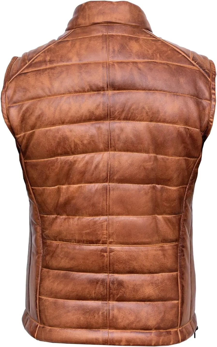 Distressed Quilted Puffer Down Leather Vest Men | Lightweight Distressed Brown vest | Leather Down Puffer Vest