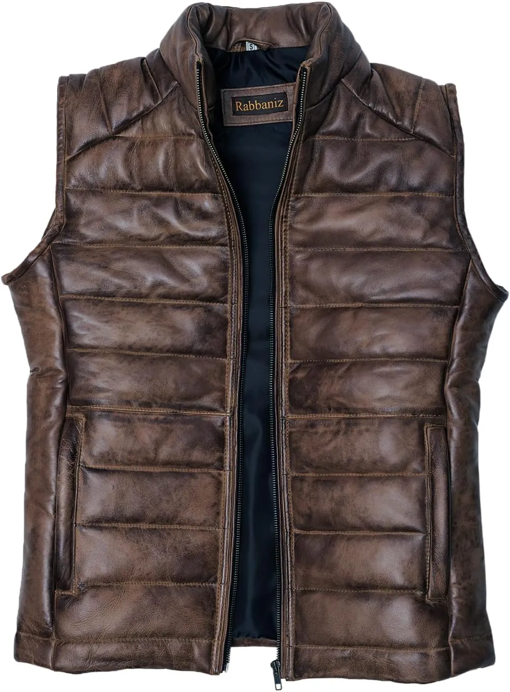 Distressed Quilted Puffer Down Leather Vest Men | Lightweight Distressed Brown vest | Leather Down Puffer Vest