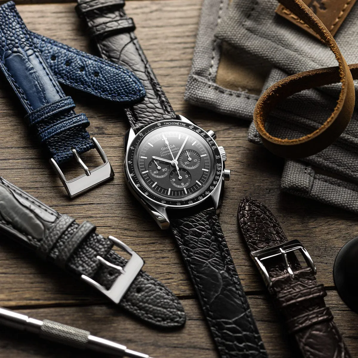 Durbuy Ostrich Leg Handmade Leather Watch Strap - Matt Cognac