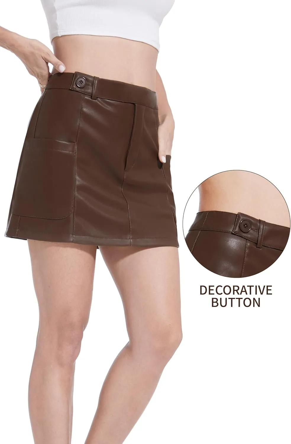 Fahsyee Women's Faux Leather Skirt, Black High Waisted Stretchy Zipper Mini A Line Pencil Short Plus Size S-XXL