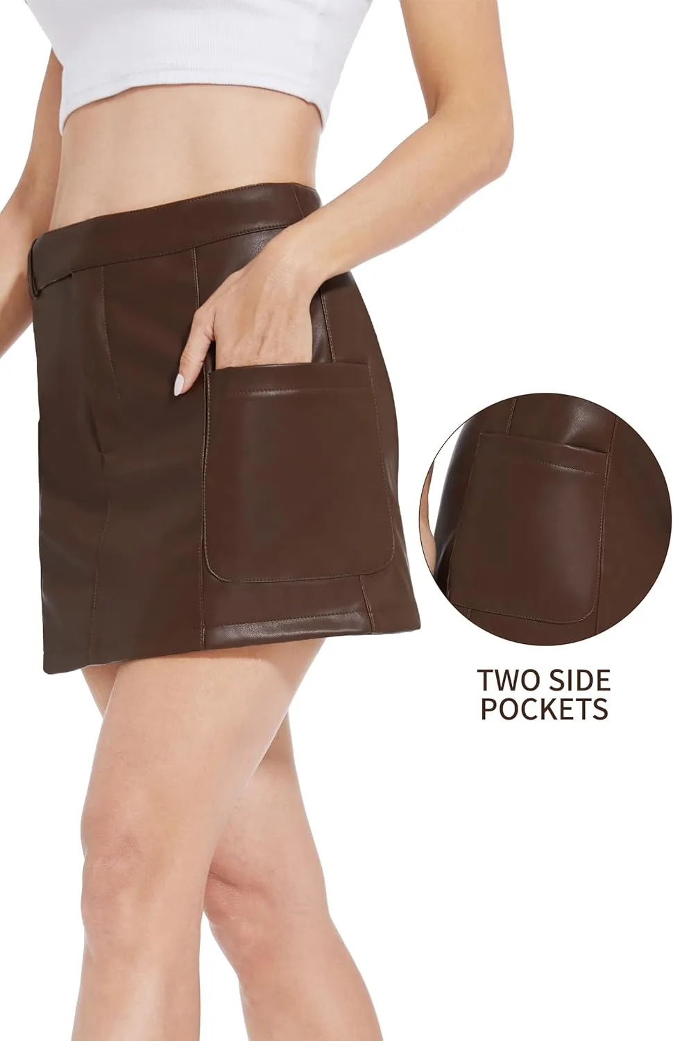 Fahsyee Women's Faux Leather Skirt, Black High Waisted Stretchy Zipper Mini A Line Pencil Short Plus Size S-XXL
