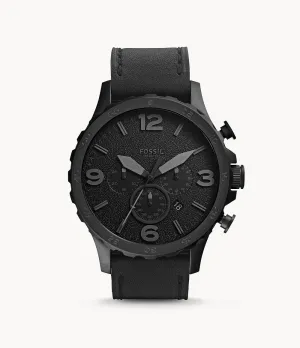 Fossil Men Nate Chronograph Black Leather Strap Watch JR1354
