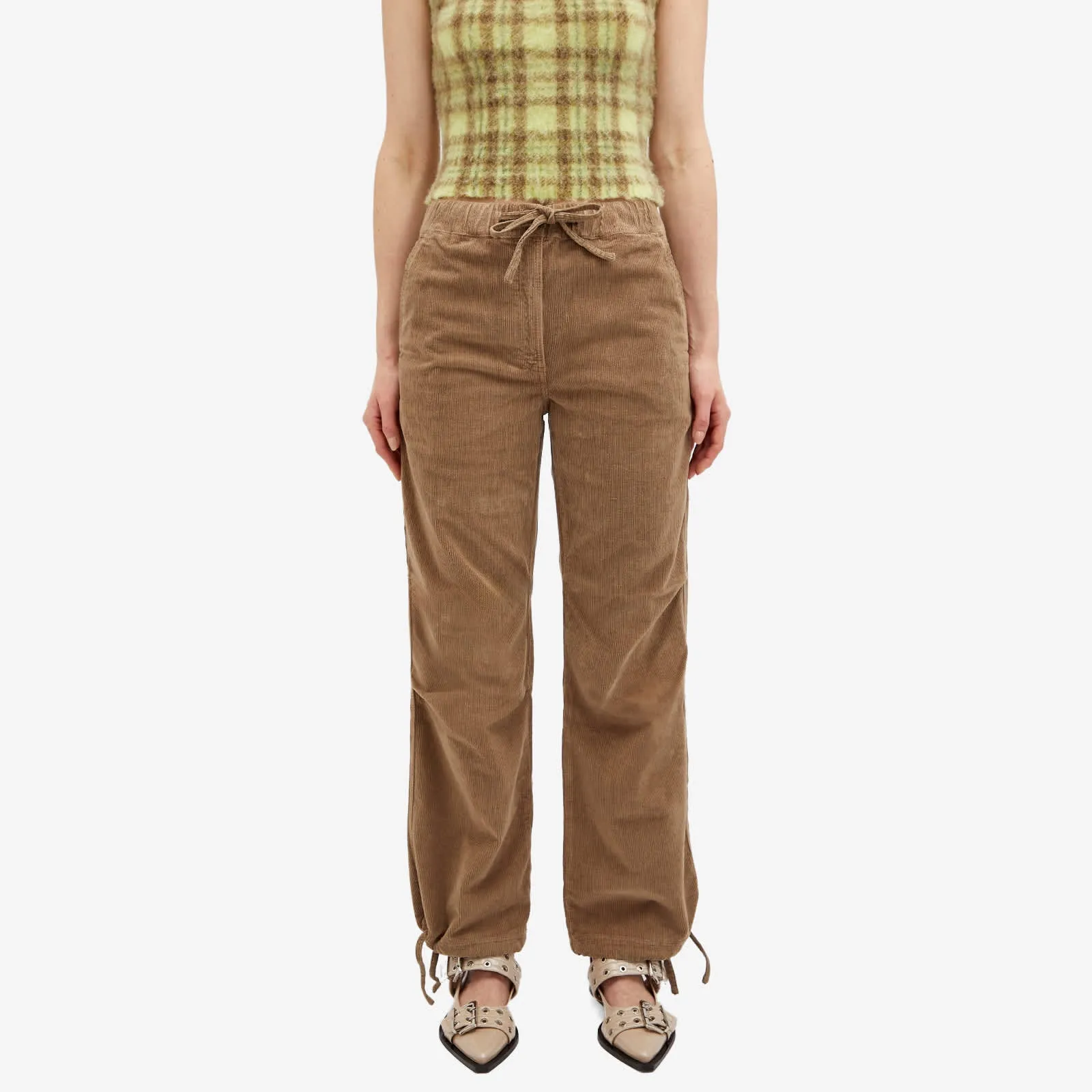 Ganni Washed Corduroy Drawstring Pants in Fallen Rock