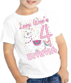 Girls Personalized Birthday T Shirt Unicorn Llama Hearts Name Age Look Whos Kids Youth Tee Custom Cute