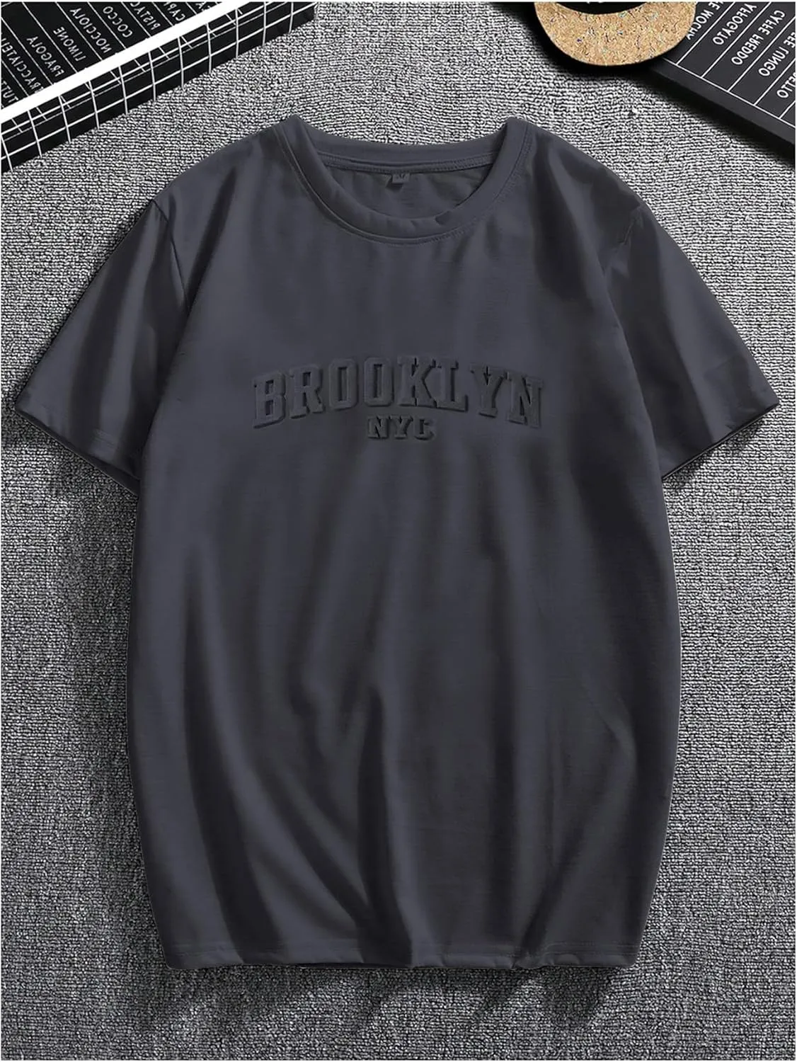 GORGLITTER Men's Oversized T Shirt Letter Graphic Short Sleeve Drop Shoulder Crewneck Tee Tops