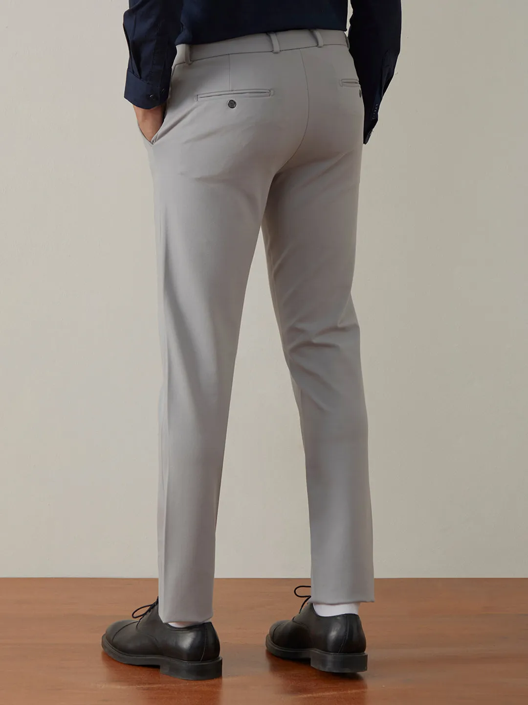 Grey Plain Bi-Stretch Slim Trousers