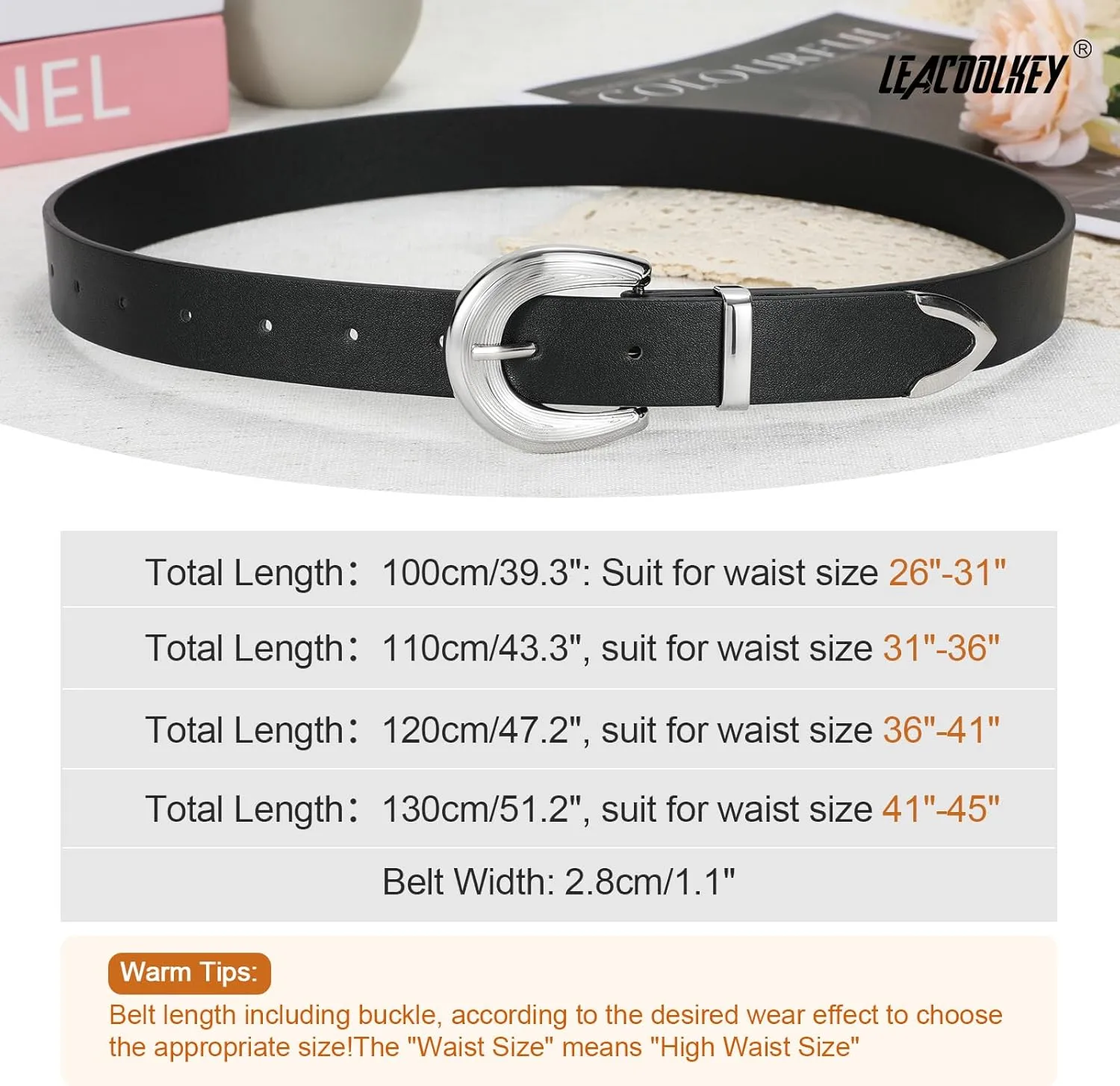 LEACOOLKEY Women Leather Belt Women Belts for Jeans Dress Ladies Fashion Leather Waist Belt Women Black Belt