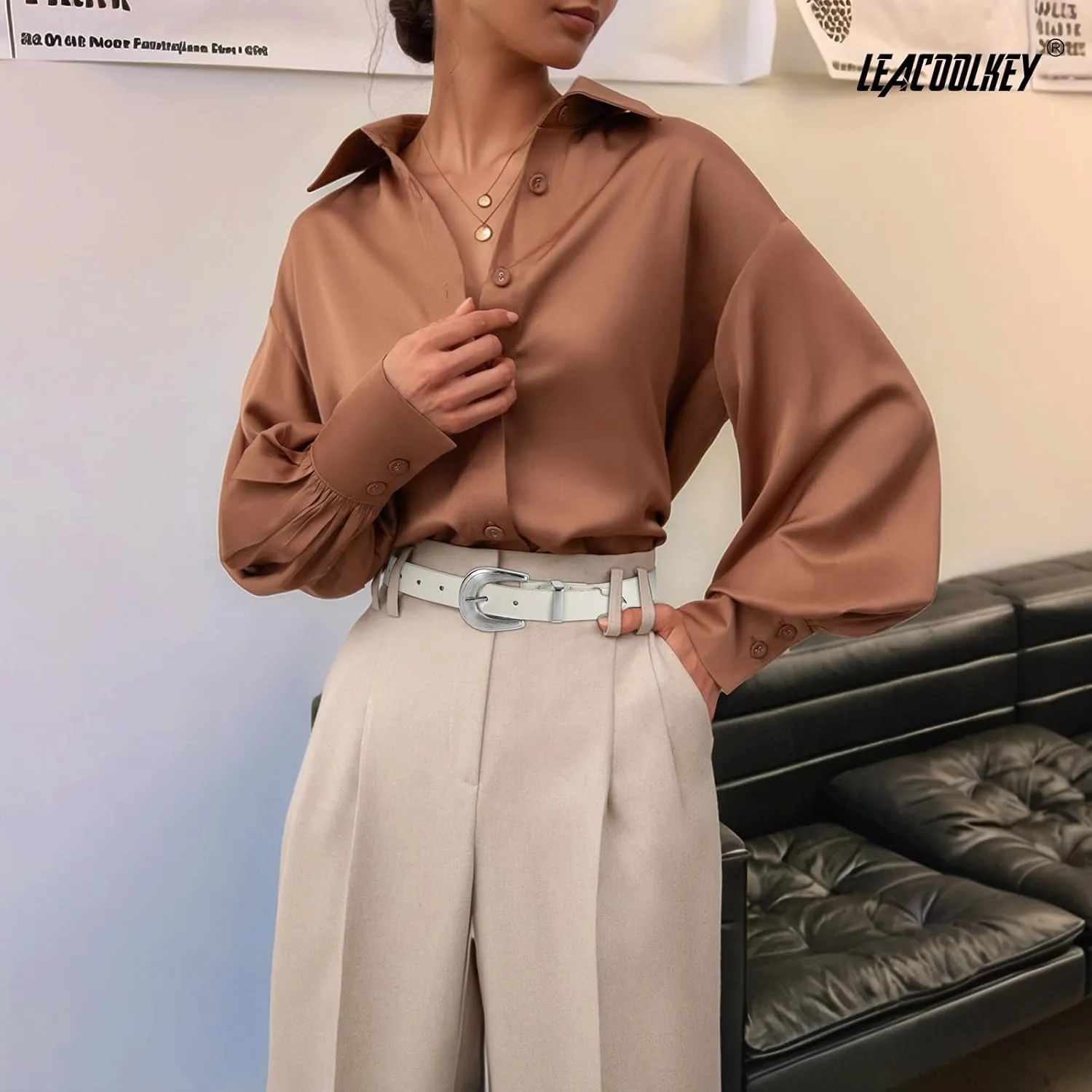 LEACOOLKEY Women Leather Belt Women Belts for Jeans Dress Ladies Fashion Leather Waist Belt Women Black Belt