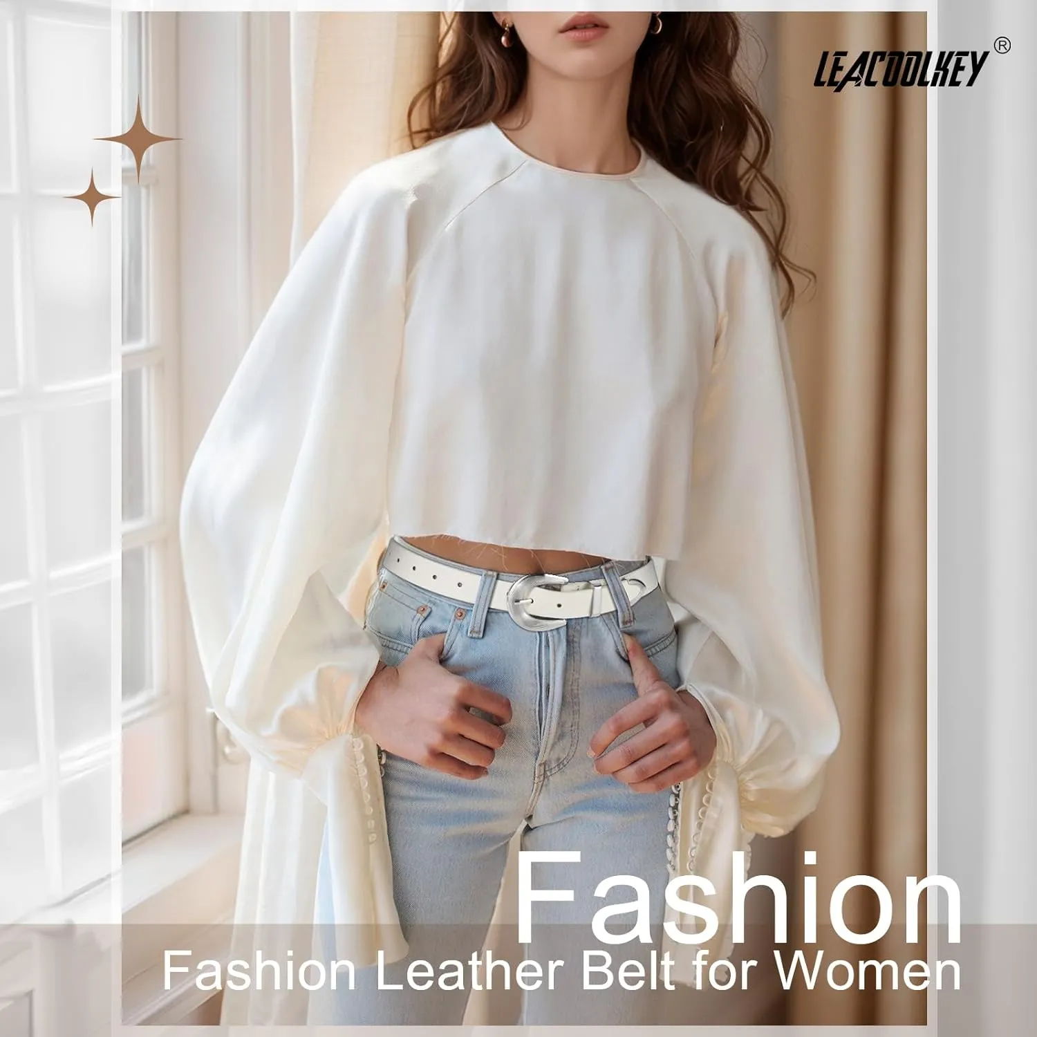 LEACOOLKEY Women Leather Belt Women Belts for Jeans Dress Ladies Fashion Leather Waist Belt Women Black Belt