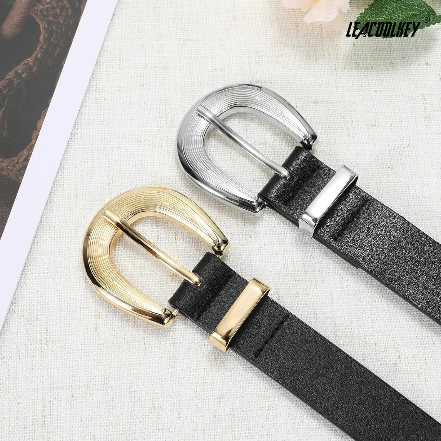 LEACOOLKEY Women Leather Belt Women Belts for Jeans Dress Ladies Fashion Leather Waist Belt Women Black Belt