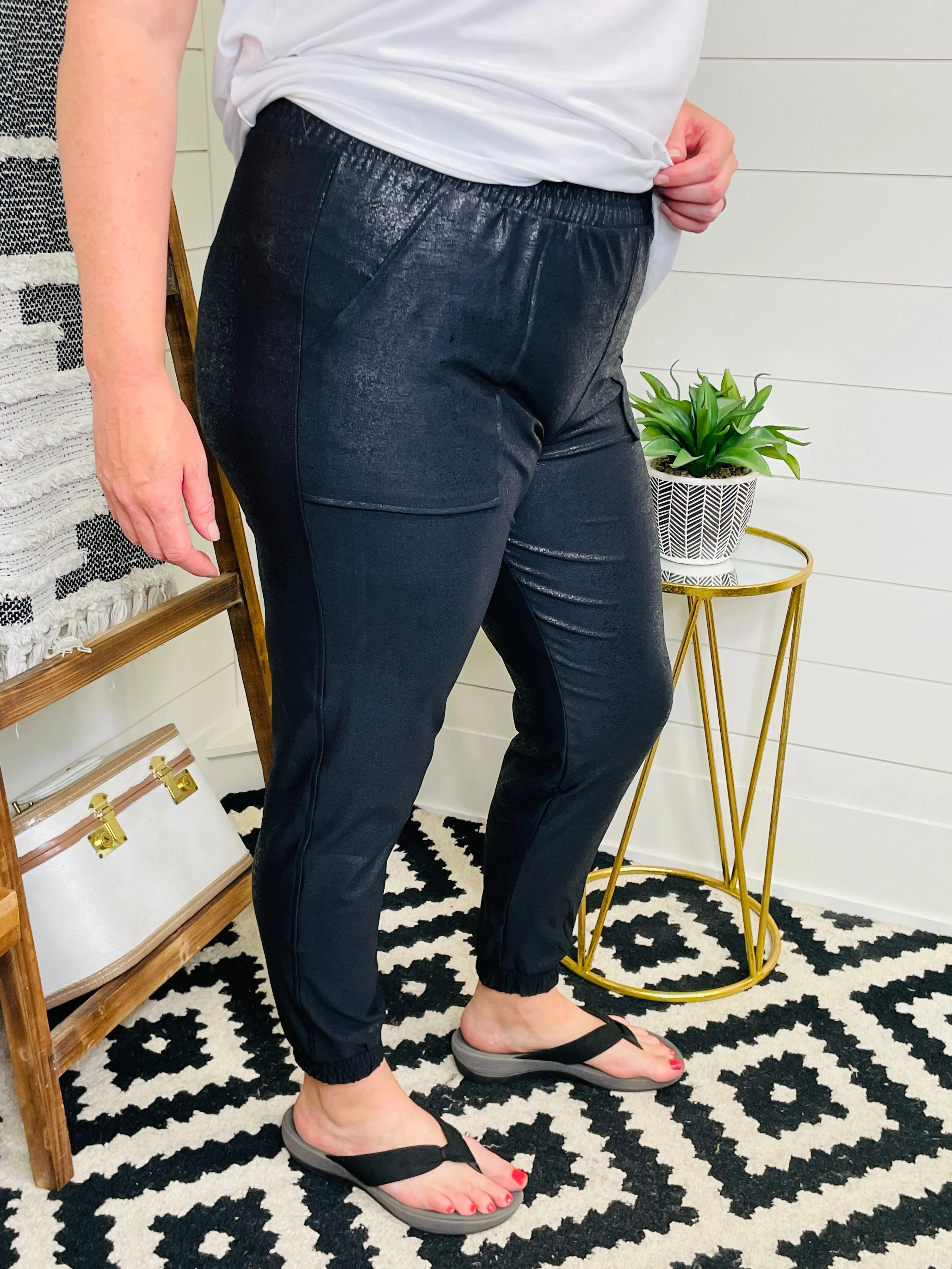 Luxury Faux Leather Pebble Jogger Pant