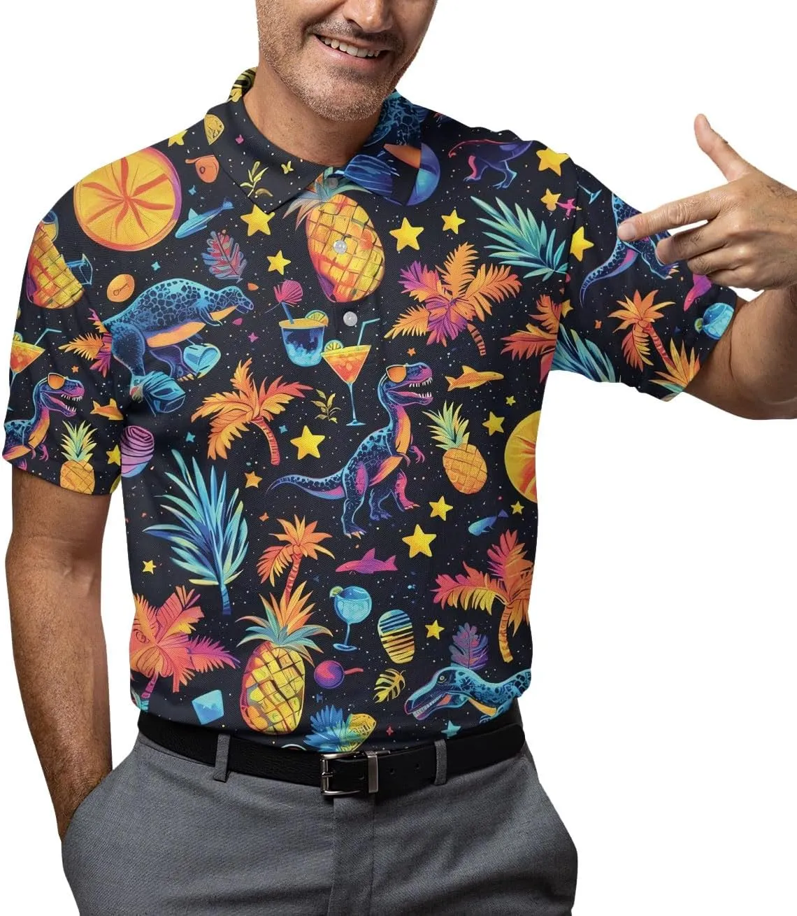 Men's Fat Tuesday Beads Alligator Mardi Gras Pattern Golf Polo Shirt Funny Polo Golf Shirts for Men