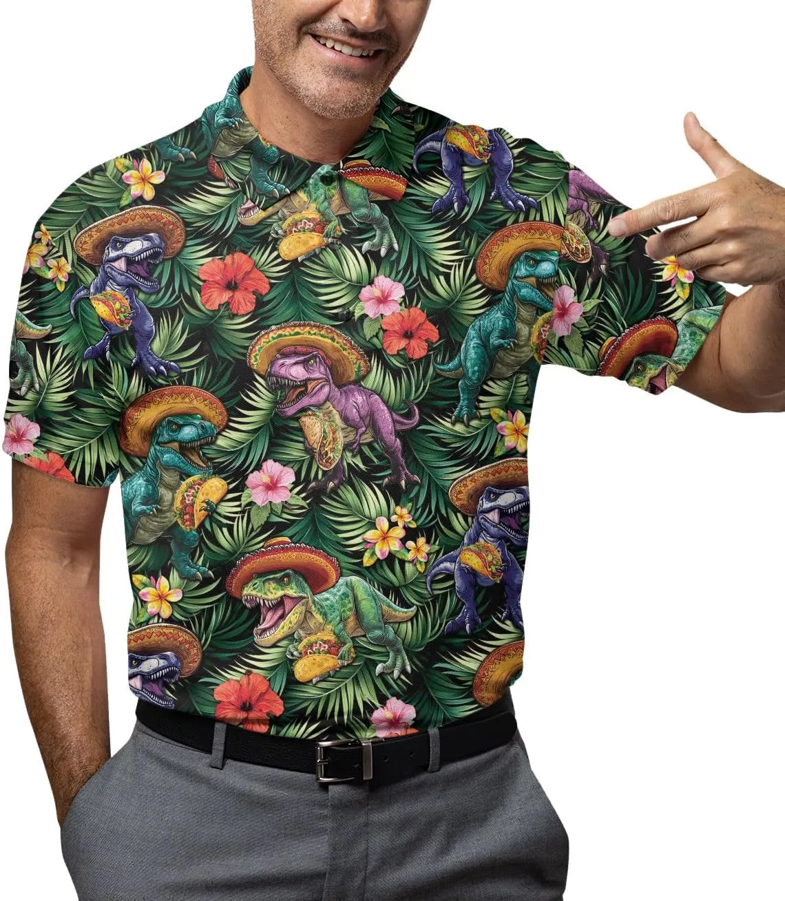 Men's Fat Tuesday Beads Alligator Mardi Gras Pattern Golf Polo Shirt Funny Polo Golf Shirts for Men