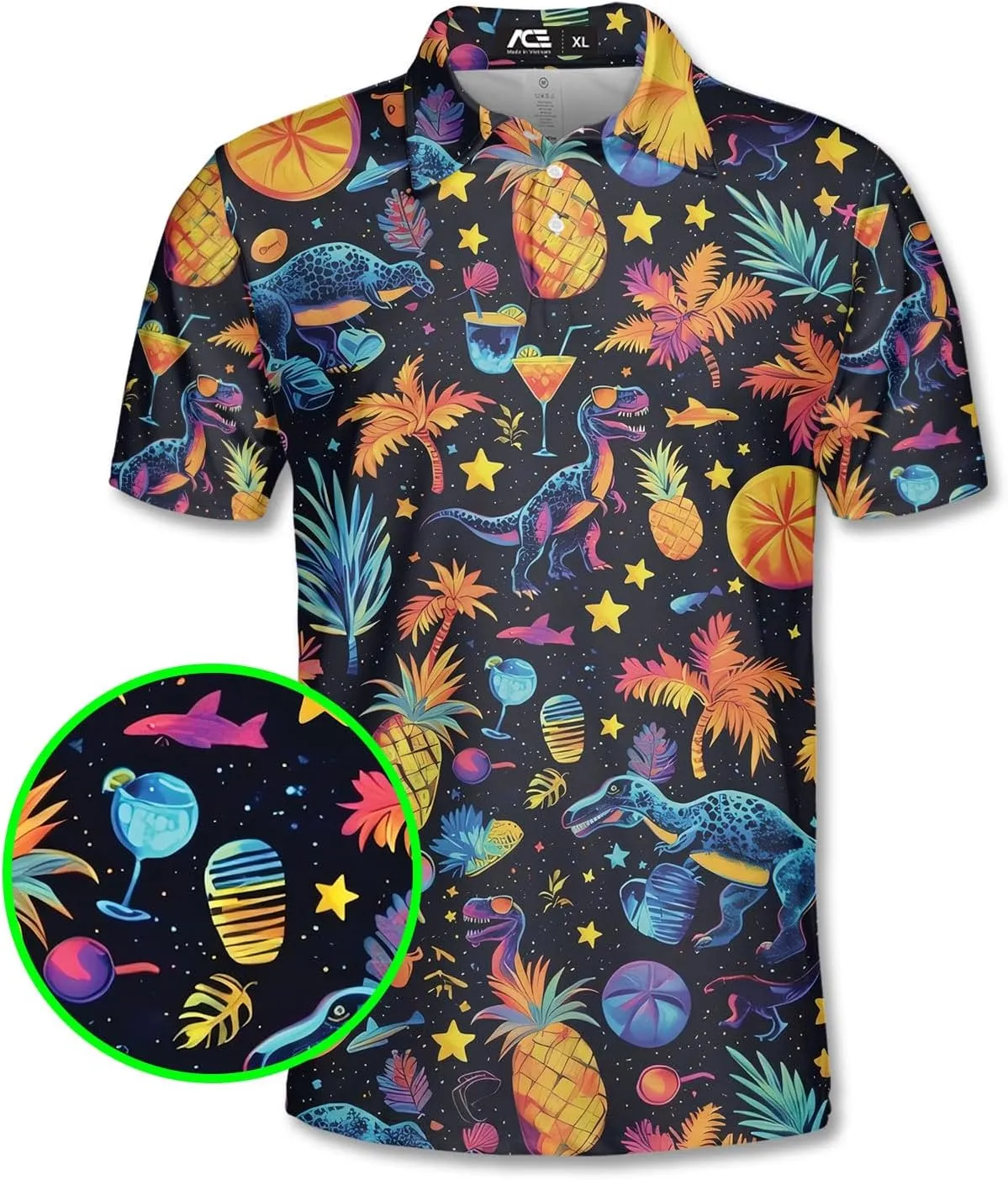 Men's Fat Tuesday Beads Alligator Mardi Gras Pattern Golf Polo Shirt Funny Polo Golf Shirts for Men