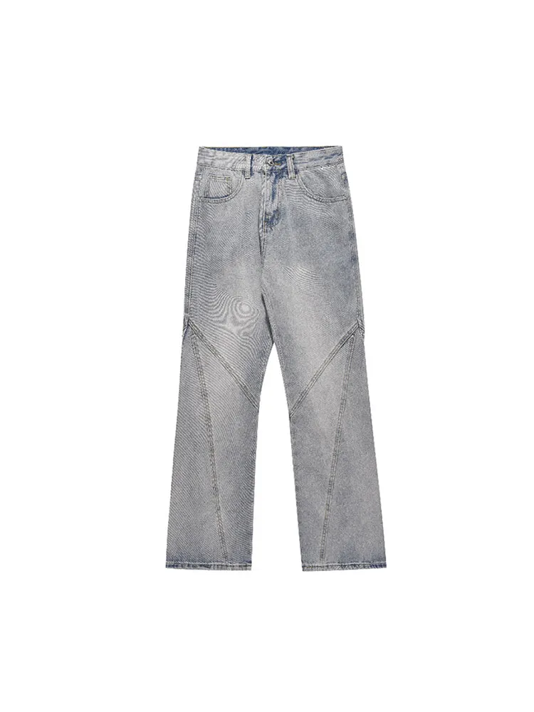 Street Splicing Light-Colored Straight Casual Jeans Loose Design Men'S Pants