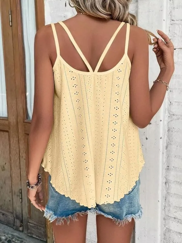 Summer Tank Tops Embroidery for Women Sleeveless Loose Fit Scoop Neck Casual Blouse Sexy Cute Cami for Womens Trendy