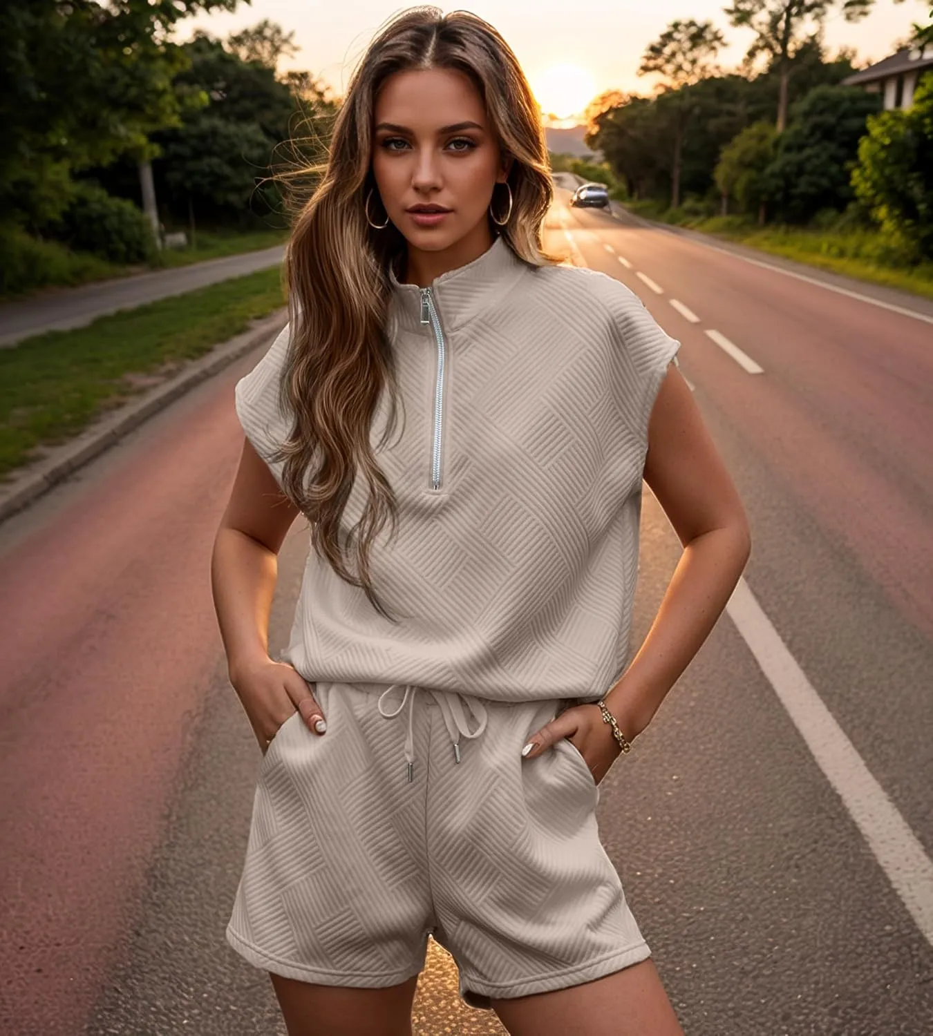 UOUA Women Two Piece Summer Outfits Casual Sleeveless Shirt & Shorts Set Workout Sweatsuit Lounge Track Suit