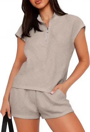 UOUA Women Two Piece Summer Outfits Casual Sleeveless Shirt & Shorts Set Workout Sweatsuit Lounge Track Suit