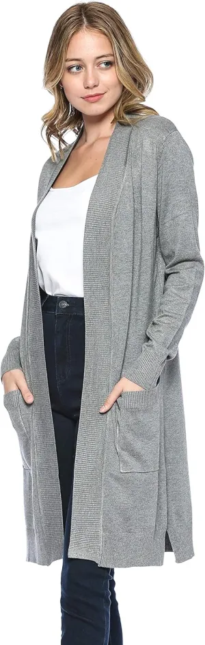 Urban Look Women's Long Sleeve Classic Open Front Knit Long Cardigan