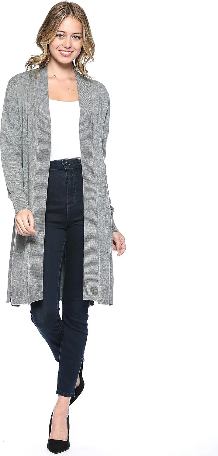 Urban Look Women's Long Sleeve Classic Open Front Knit Long Cardigan