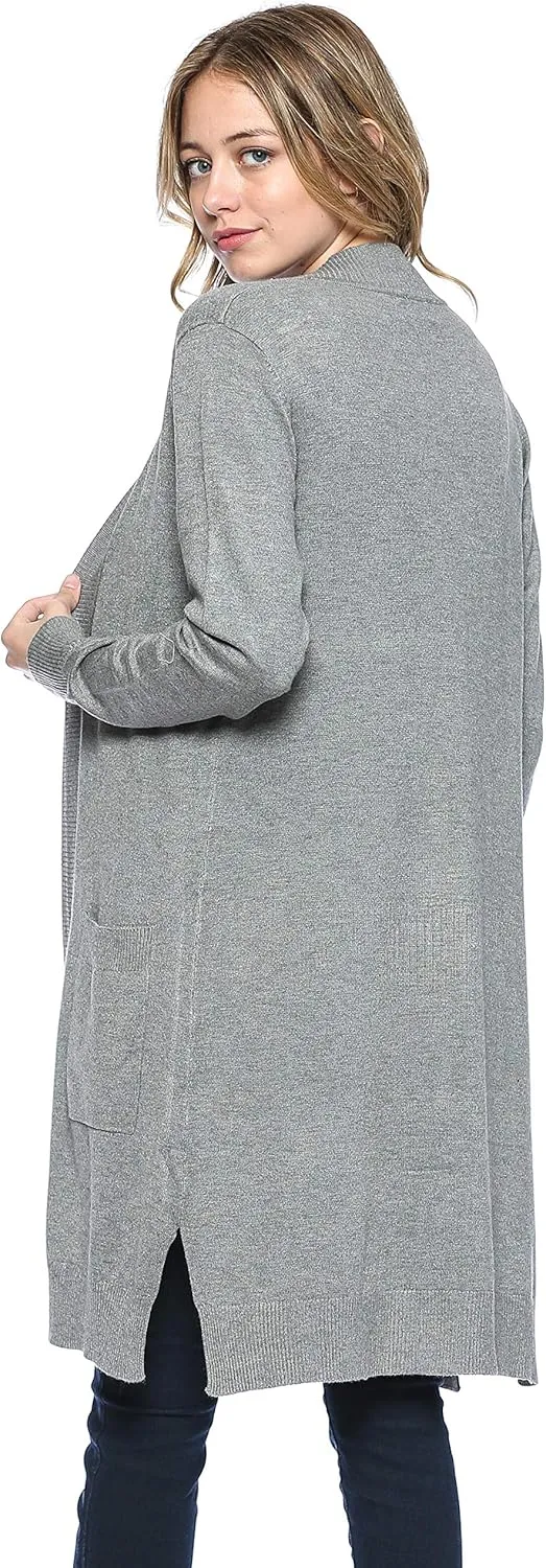 Urban Look Women's Long Sleeve Classic Open Front Knit Long Cardigan