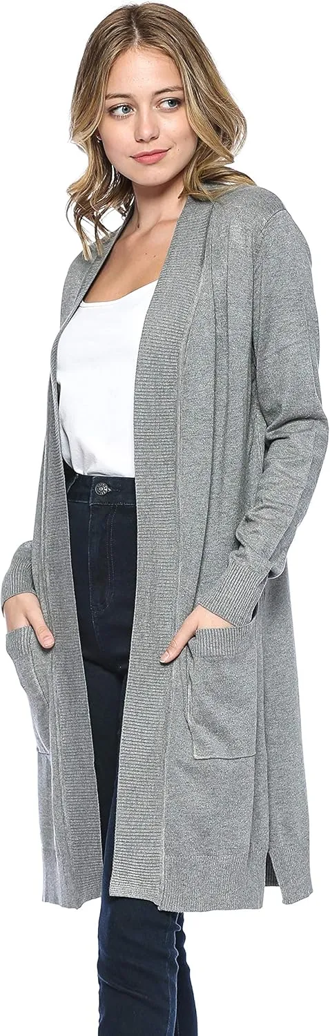 Urban Look Women's Long Sleeve Classic Open Front Knit Long Cardigan
