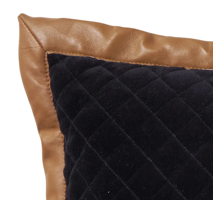 Velvet Leather Quilt 30x50cm Cushion Black