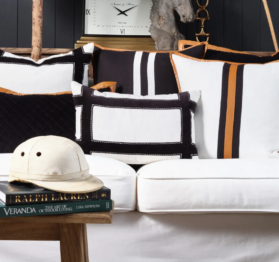 Velvet Leather Quilt 30x50cm Cushion Black
