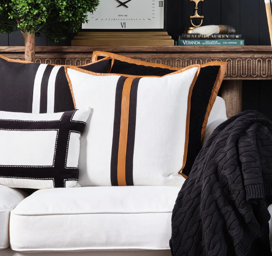Velvet Leather Quilt 50x50cm Cushion Black