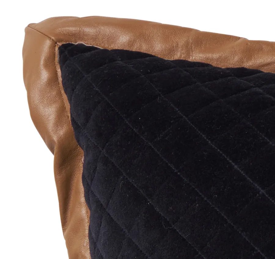 Velvet Leather Quilt 50x50cm Cushion Black
