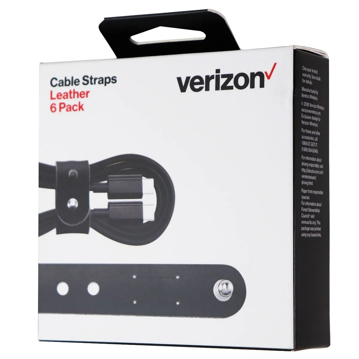 Verizon (6-Pack) of Leather Cable Straps for Cable Management - Black Leather