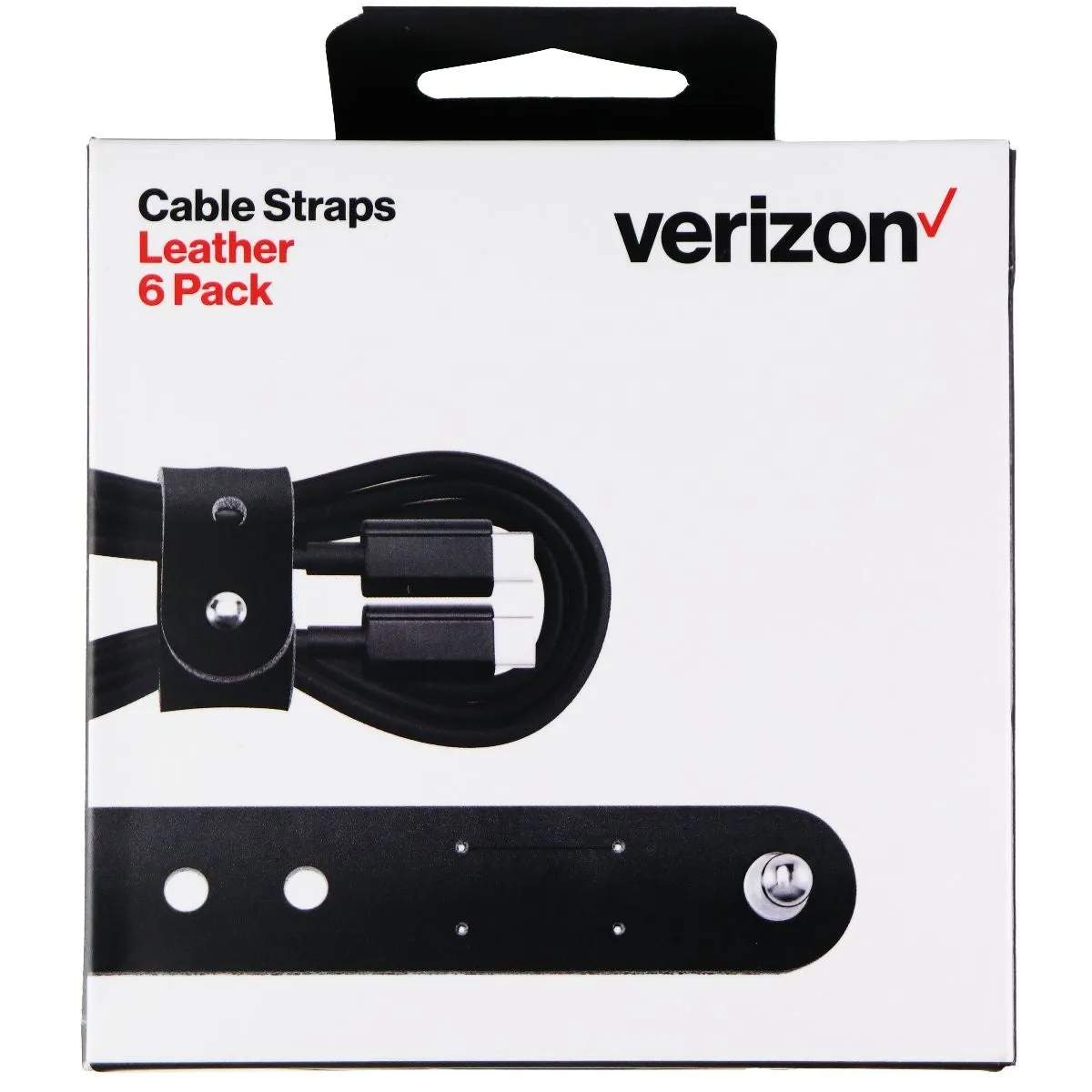 Verizon (6-Pack) of Leather Cable Straps for Cable Management - Black Leather