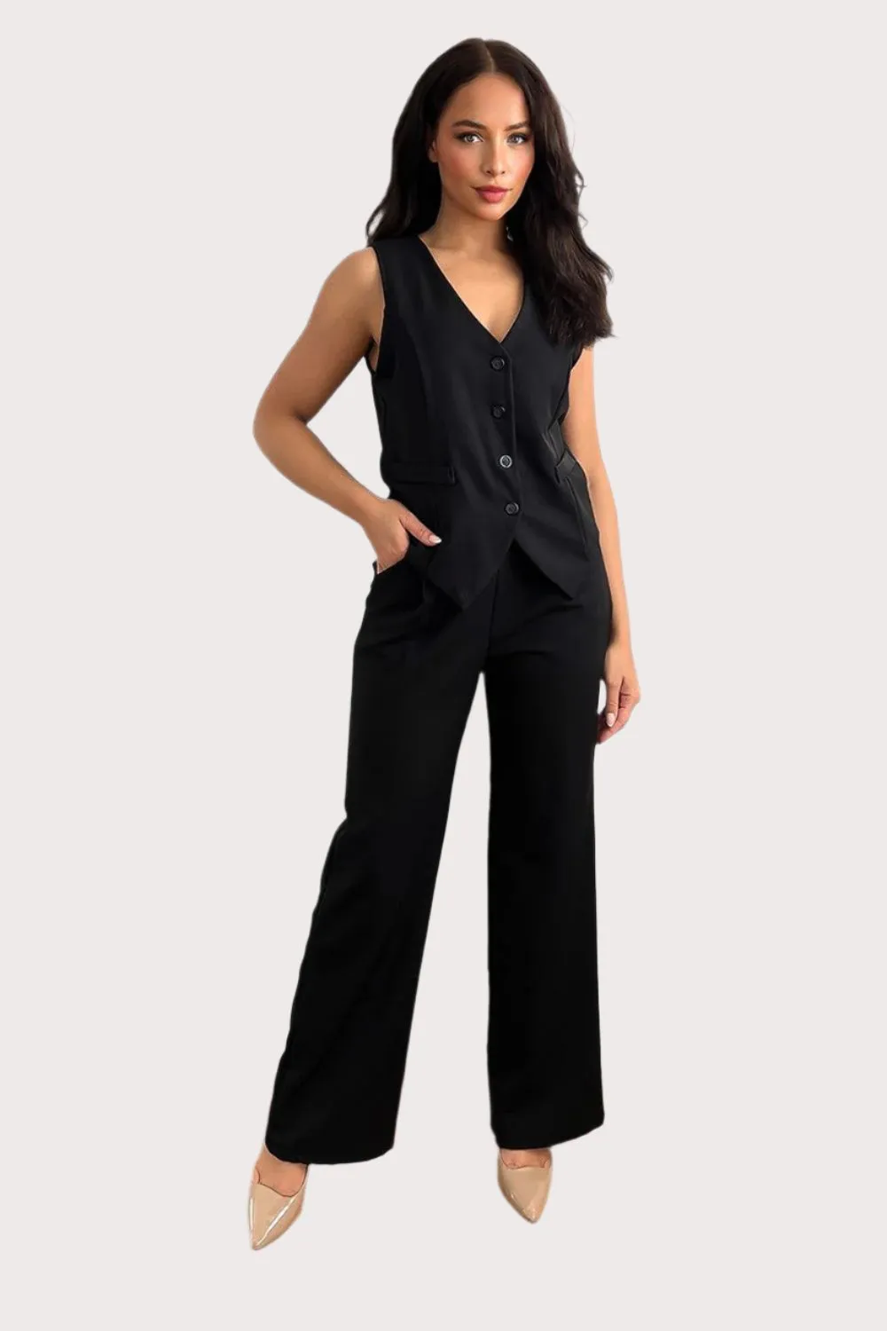 Waistcoat And High Waist Trousers Suit Set