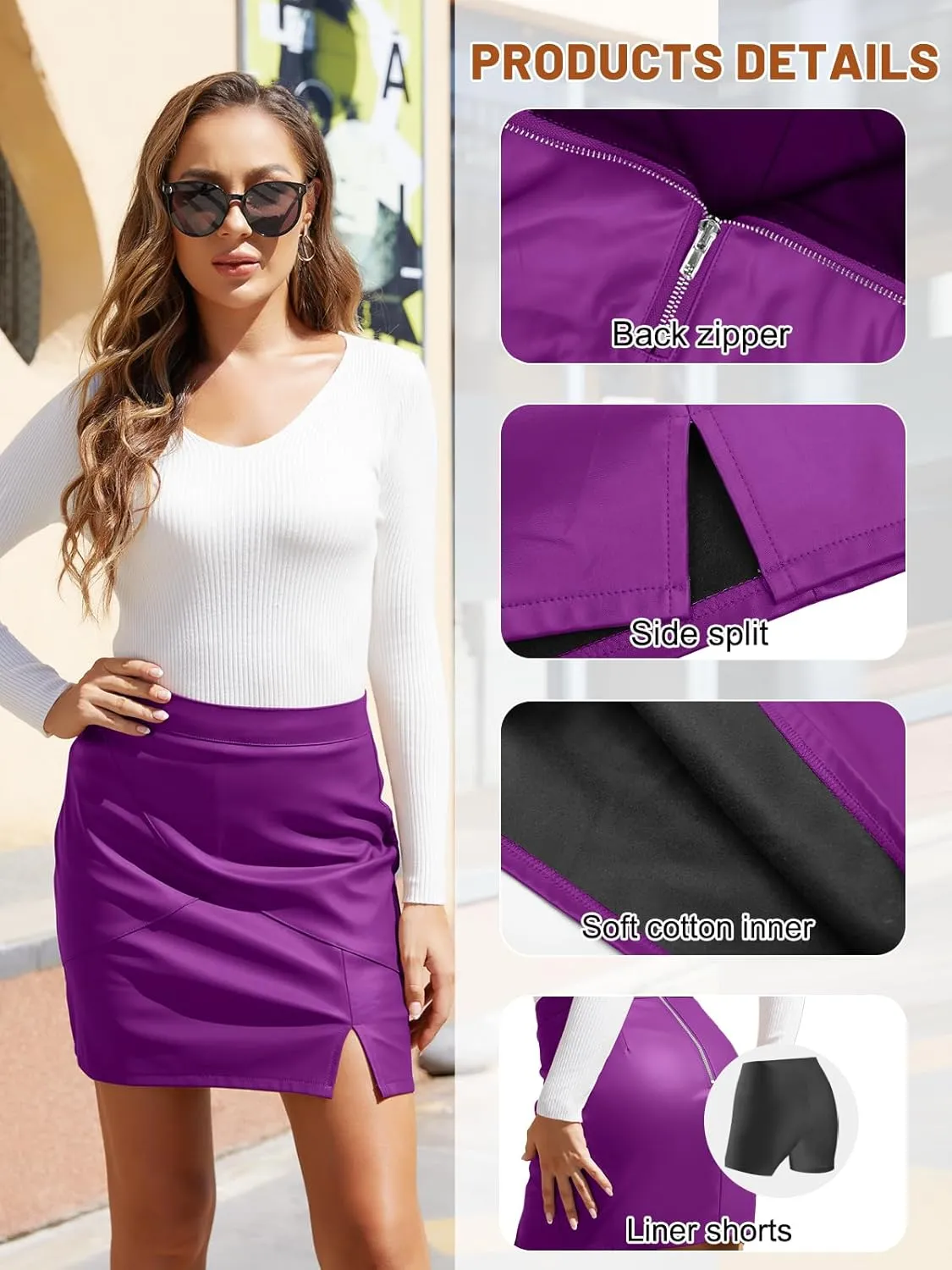 We1Fit Womens Fuax Leather Skirt High Waisted Bodycon Pencil Mini Skirts with Shorts