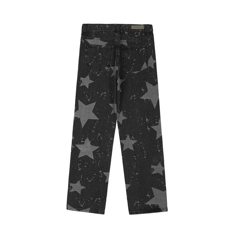 Wiaofellas  -  Long Men's Pants High Street Trousers Hip Hop Star Print Loose Casual Jeans New Spring Trend Denim Daddy Pants 2A0820