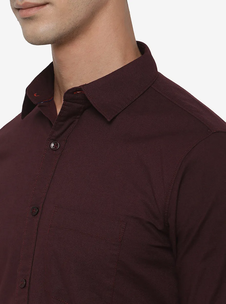 Wine Solid Slim Fit Semi Casual Shirt | JadeBlue