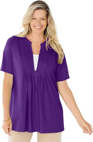 Woman Within Plus Size 7-Day Layer-Look Elbow-Sleeve Tee