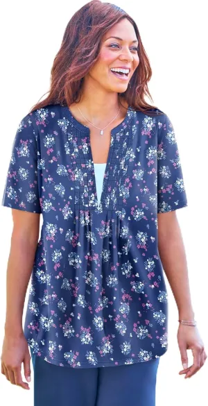 Woman Within Plus Size 7-Day Layer-Look Elbow-Sleeve Tee