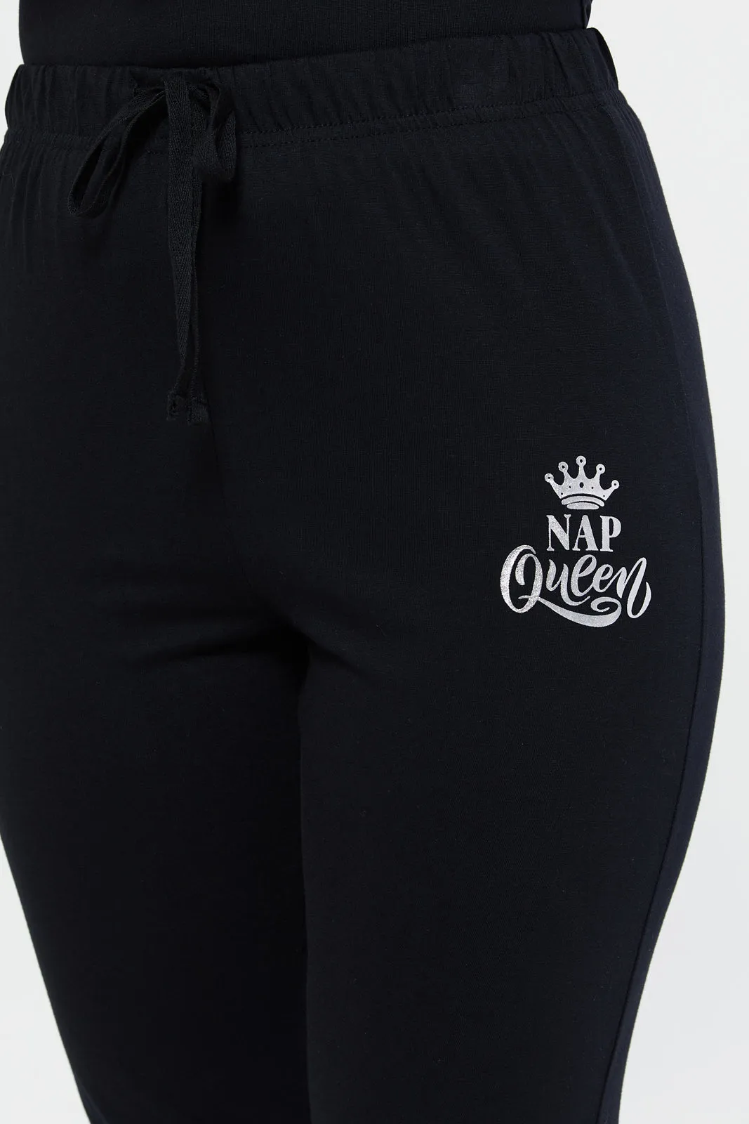 Women Black Nap Queen Print Pyjama Bottom