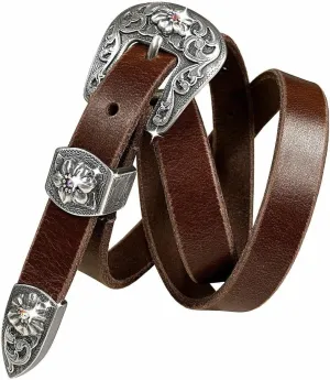Women' Dress Belt Skinny Belt Ladies Waist Belt Genuine Full leather Belt 3/4" or 1" Wide, Multi-Style Options
