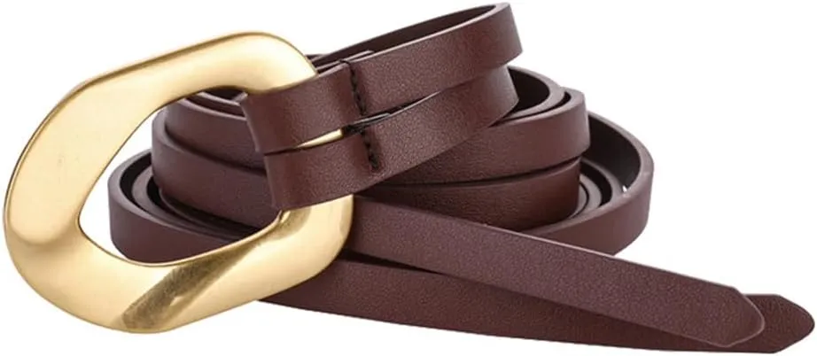 Women Genuine Leather Tie Belt Gold Buckle Double Strap Belts