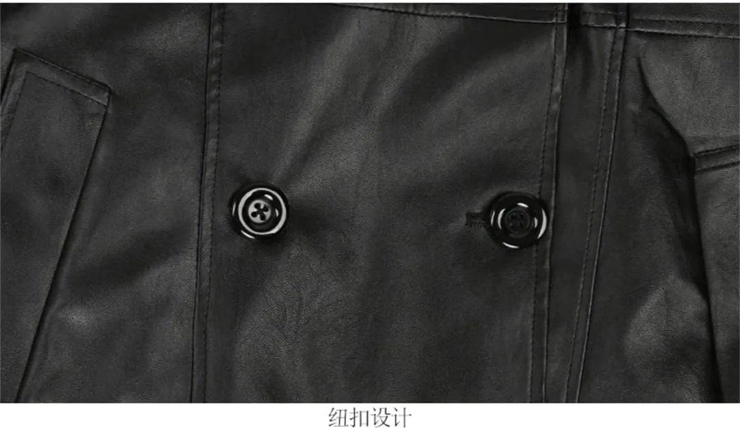 Women Spring Autumn Extra Long Waterproof Black Soft Belt Floor Length Overcoat Pu Leather Trench Coat