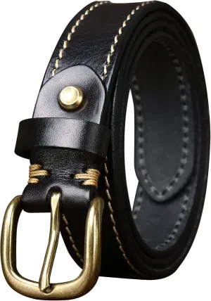 Womens Belts for Jeans 1.1" Width Ladies Belts for Dresses Full Grain Leather Gold Buckle Belt Gift Box