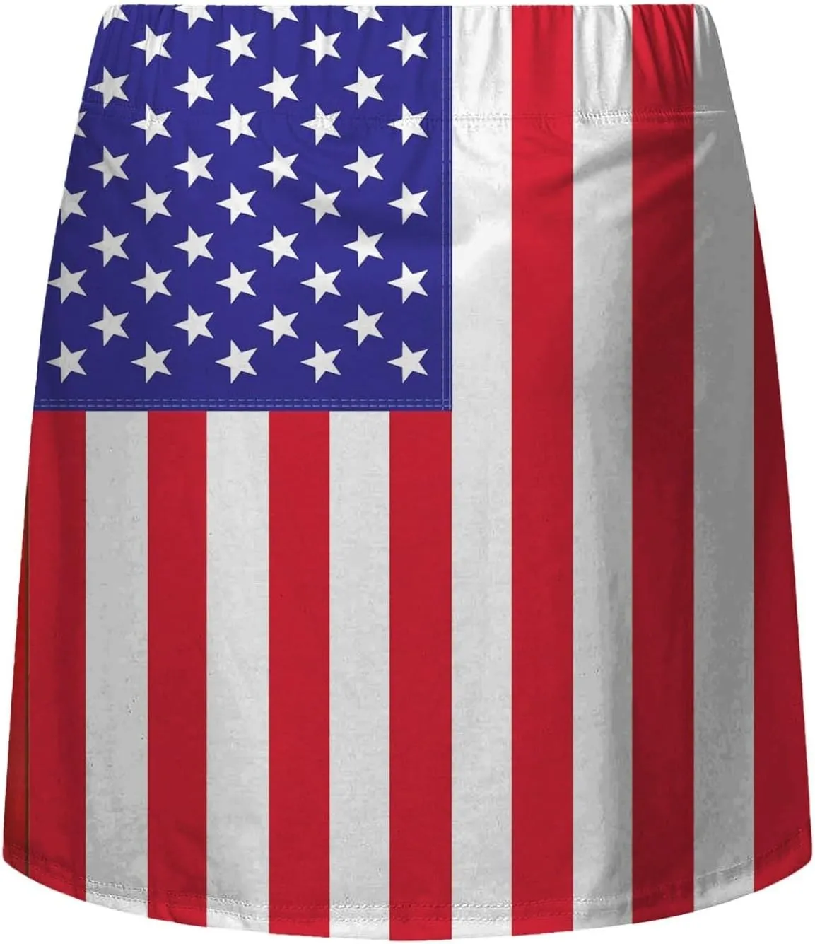 Women's Independence Day Printed Elastic Waist Pocketed Double Layer Gym Skirt Long Satin Dress Plus Size