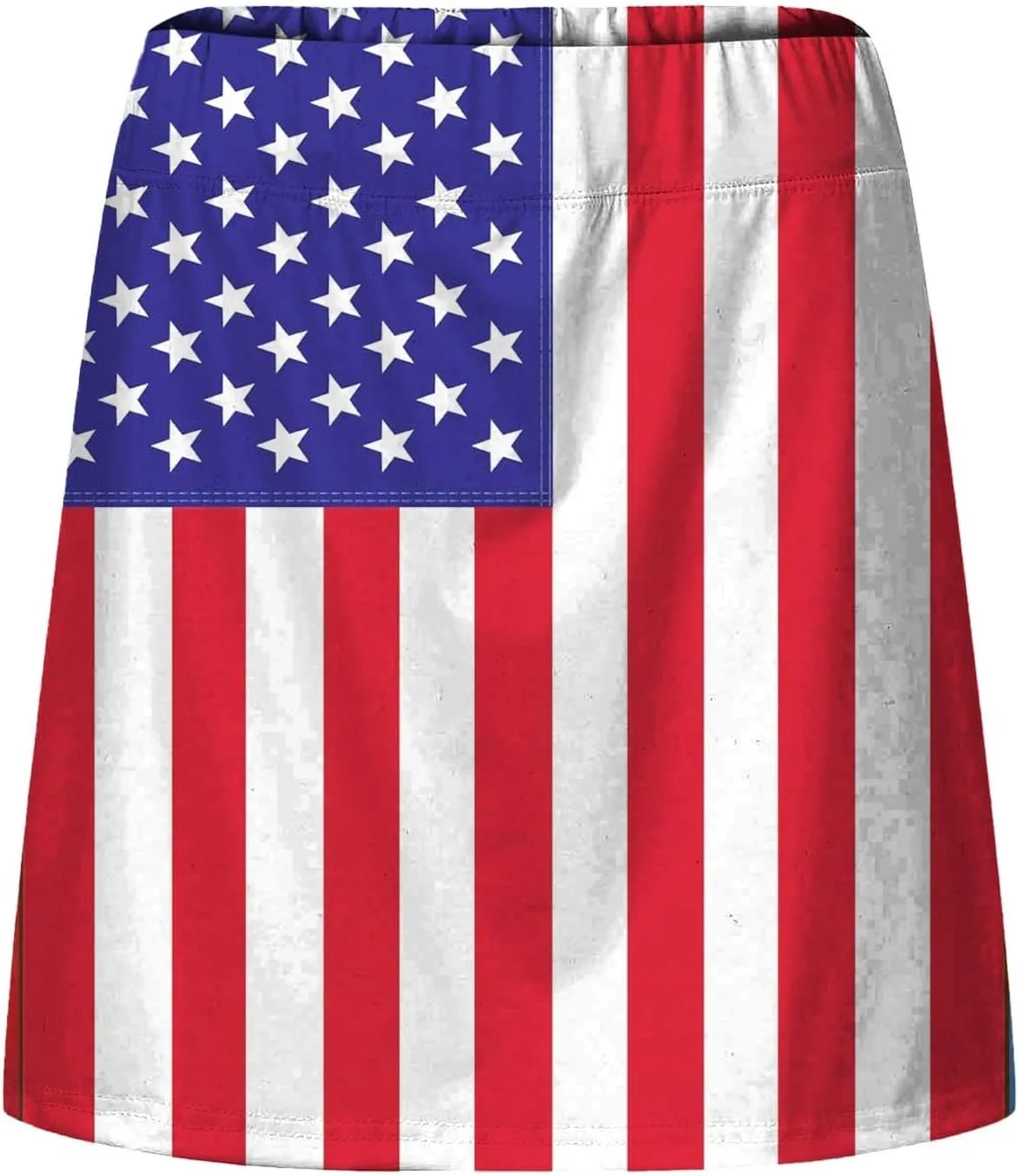 Women's Independence Day Printed Elastic Waist Pocketed Double Layer Gym Skirt Long Satin Dress Plus Size