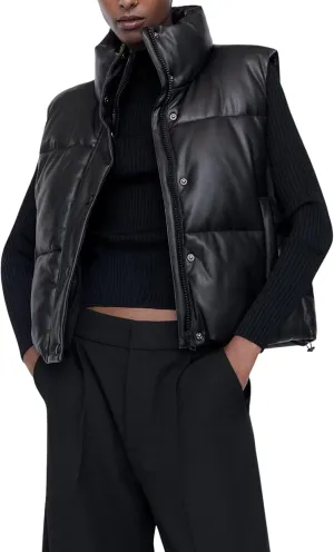 Yidarer Women's Faux Leather Puffer Vest Stand Collar Padded Vest Sleeveless Quilted Lightweight Jacket