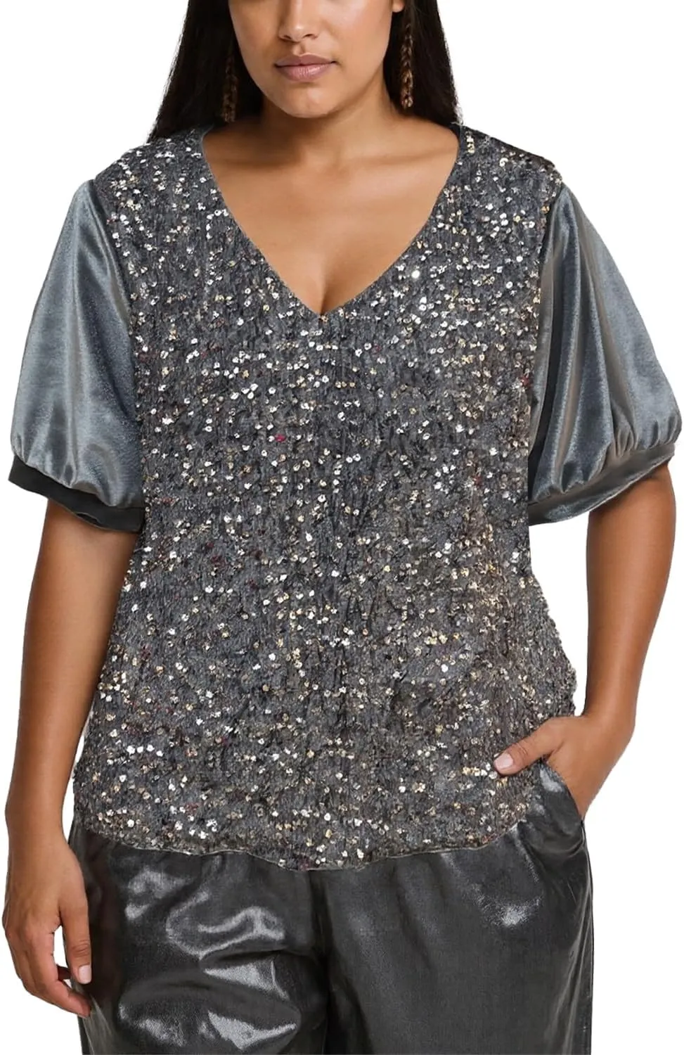 Ypser Womens Sequin Velvet Tops Glitter V-Neck Short Sleeve Blouse Evening Shirts Outfits