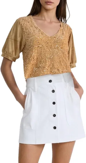 Ypser Womens Sequin Velvet Tops Glitter V-Neck Short Sleeve Blouse Evening Shirts Outfits